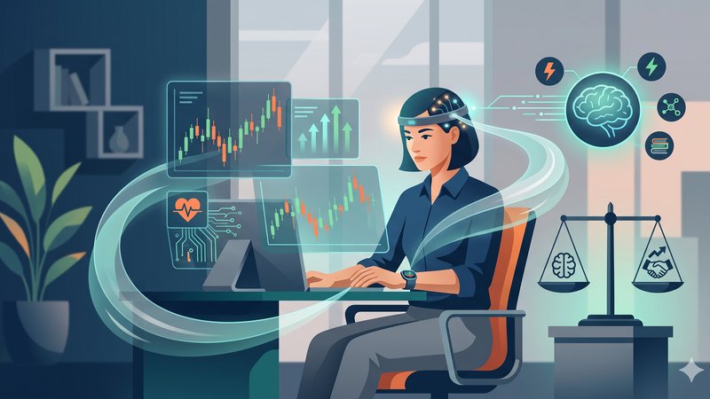 Современная иллюстрация биохакинга и дисциплины трейдера для борьбы с тильтом на рынке Форекс